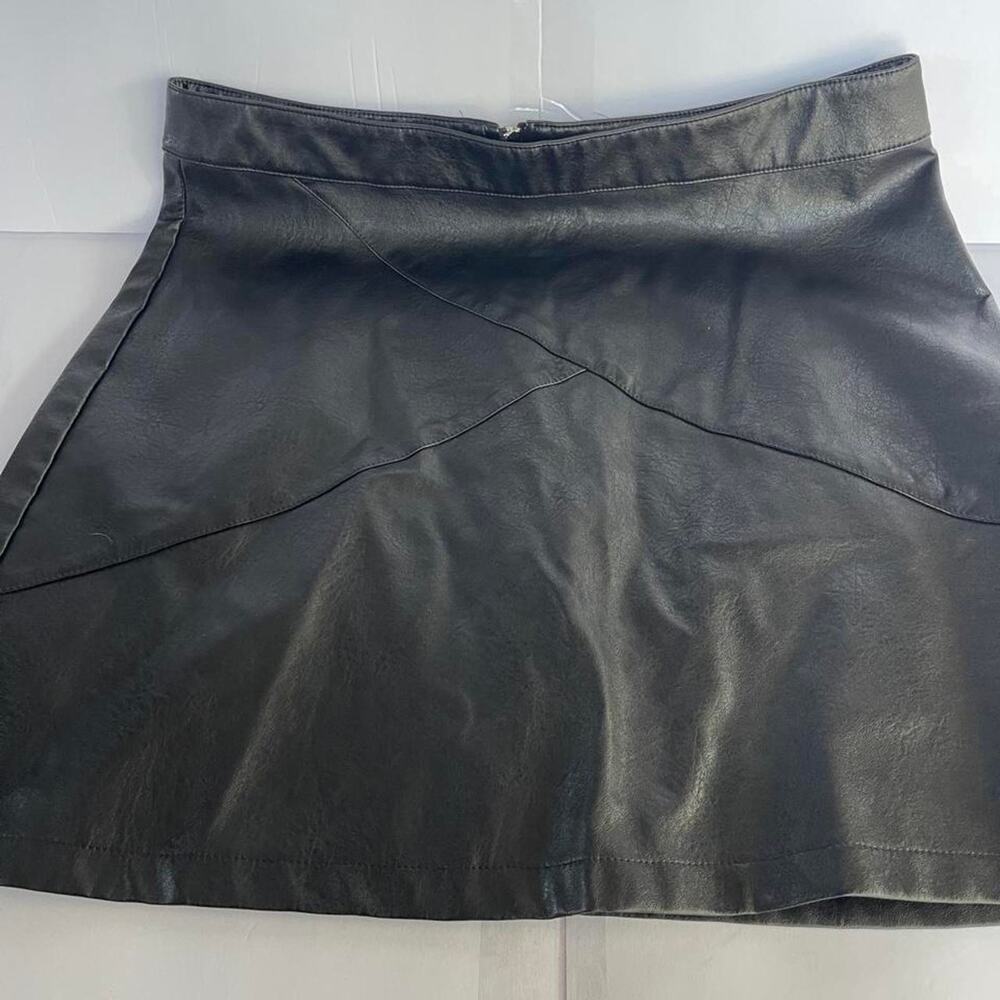 Black faux leather mini skirt